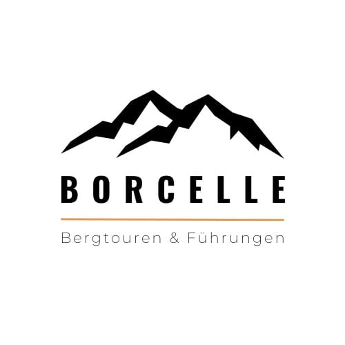 Schlankes, von den Bergen inspiriertes Logo für „borcelle bergtouren & führungen“ mit stilisierten Gipfeln in monochromem Design.